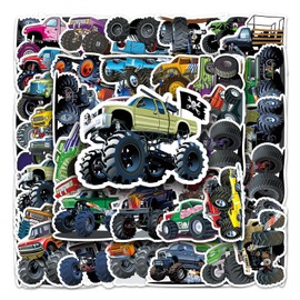 T TAKONE Monster Truck Stickers, 50 Pieces Vinyl Fire Brigade Car Children's Stickers, Waterproof and Reusable Boys Vehicle Stickers for Suitcase, Water Bottle, Laptop, Skateboard