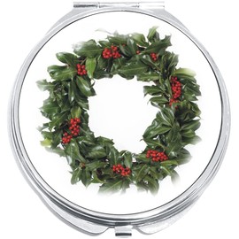 NewCharms Red and Green Christmas Wreath Compact with Mirrors - Perfect Pocket and Purse Size Folding Mirror for Applying Make Up Anywhere