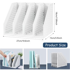 BEANPRECOY Collapsible Magazine File Holder with 4 Compartments, Desktop File Magazine Folder Holder, Vertical Binder Storage Organizer for Office, School, Home(White, 4 Compartments)