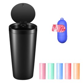 Car Bin with Lid, Small Car Rubbish Bin with 5 Rolls of Bin Liners, Mini Car Bin Interior for Cars, Drink Holder, Rubbish Bin, Waterproof and Odour-Proof for Cars, Home, Office