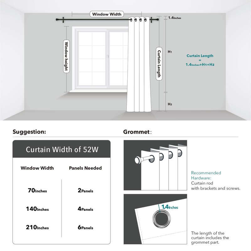 Deconovo Blackout Curtains - Silver Wave Line Print, Thermal Insulated,