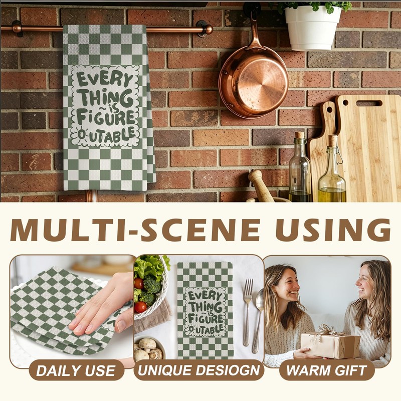 Sage Green Inspirational Kitchen Hand Towels 16x24 Inch