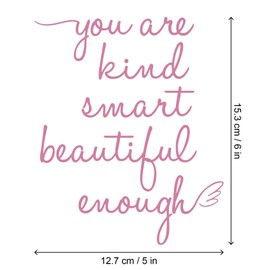 JINGIHE Affirmation Stickers You are Kind Smart Beautiful Enough, Mirror Wall Decor for Bathroom, Vinyl Peel and Stick Wall Decals for Home Decor Living Room Bedroom Girl Home Decoration (Pink)