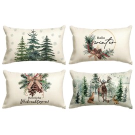 Artoid Mode Holly Pine Cones Reindeer Tree Christmas Cushion Covers Set of 4 30 x 50 cm Decorative Cushion Cover Living Room Outdoor Decoration