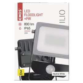 EMOS ILIO ZS2910 LED Spotlight 10 W with Motion Sensor, Brightness 800 lm, IP44 Waterproof Floodlight for Wet Rooms or Outdoors, Neutral White 4000 K, CRI > 80, Service Life 25000 Hours