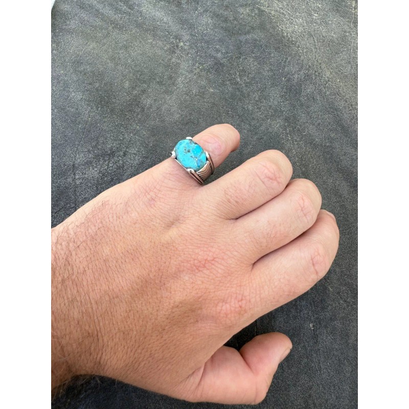 HarlemBling Blue Genuine Turquoise Mens Real Solid 925 Sterling Silver