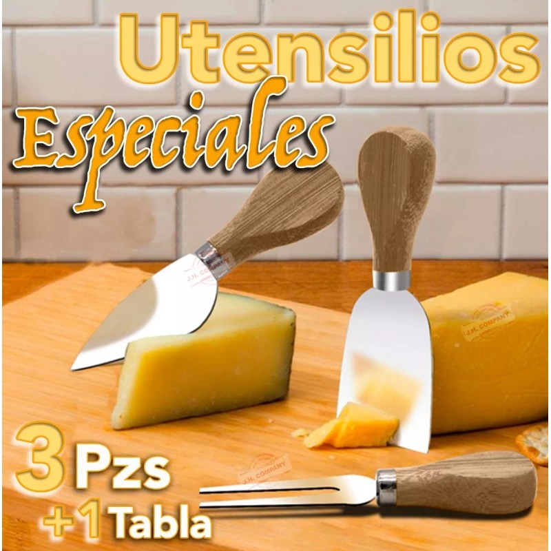 J.H. Companny Tabla Para Quesos Madera Con Utensilios Cortes Carnes