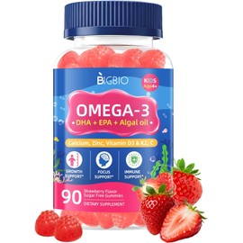 Omega 3 (EPA/DHA) Filled Gummies for Kids Teen with Multivitamin, Calcium + D3 + K2 + Zinc, Plus Vitamin A B1 B2 B12 C, Selenium, Iodine for Brain, Eye,