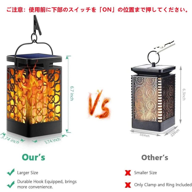 Solar Lantern, Metal, Flame, Solar Light, Waterproof, Outdoor, Hanging LED