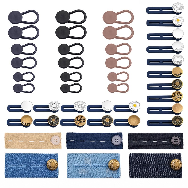 44-Pack Elastic Button Extenders for Jeans and Pants