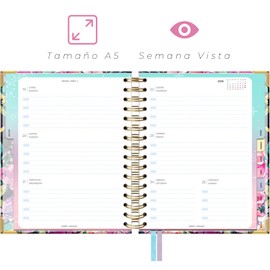 Takenote Academic Diary 2025 2026 - A5 Size (16.5x20.5 cm), Week to View, Academic Format September to August, Double Wire-O Binding, Bilingual: Spanish & English - Sophie