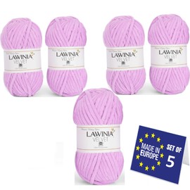 LAWINIA VELVET Premium Soft Thick Wool for Crocheting, Chenille Wool, 5 x 100 g - 65 m, Lint, Non-Fluffy Wool, Velvet Wool, Plush Wool, Cuddly Wool for Crocheting, Chenille Yarn, Bulky Yarn, Hobbii