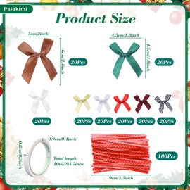 120 Pcs Christmas Small Bows, Colorful Ribbon Bows with Twist Ties and Tape, Christmas Bows Small Gift Wrap Bows Mini Craft Bows for Brithday Wedding Christmas Party Gift Decoration