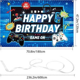 Video Game Backdrop Party Banner Gaming Theme Birthday Party Photography Background Gaming Party Props for Game Fans Kids Boys Birthday Party Decorations