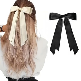Pack of 2 Women's Hair Bows, Bow Hair, Hair Clips with Bow, Ponytail Holder, Bow Hair Girls Hair Accessories, Hair Bows for Party, Christmas, Women, Girls (Black, Beige)