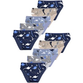 LOREZA ® 10er Pack Jungen Slips Dinosaurier Motiv Baumwolle (128-134 (8-9 Jahre), Slip - 10er Pack)