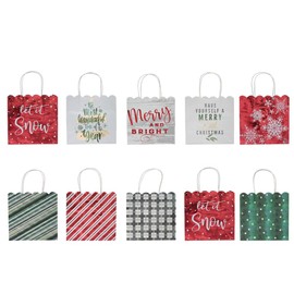 Fifth Ave Kraft Christmas Foil Gift Bags with Jute Handles & Scalloped Top, Medium Vogue, 10 Pack