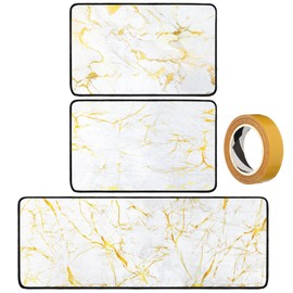 Maasechs 3 Pcs Marble Kitchen Rugs and Mats Set Farmhouse Marble Rugs Non Slip Washable White Gold Kitchen Floor Mat Anti Fatigue White and Gold Marble Kitchen Accessories for Floor Home Indoor Decor