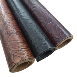 YiJiaXiang Embossed Leather Pieces with Floral Pattern, Decorative Textured Material, Multiple Sizes to Choose from (Black 16 × 32 inches)