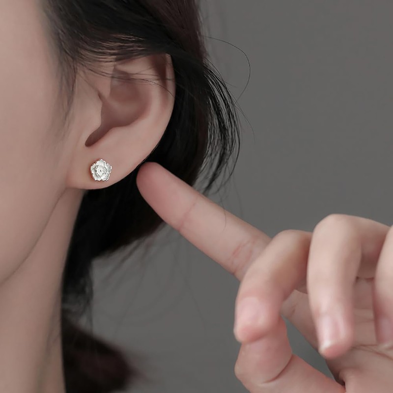 MYHAO Solid 925 Sterling Silver Flower Stud Earrings for Women