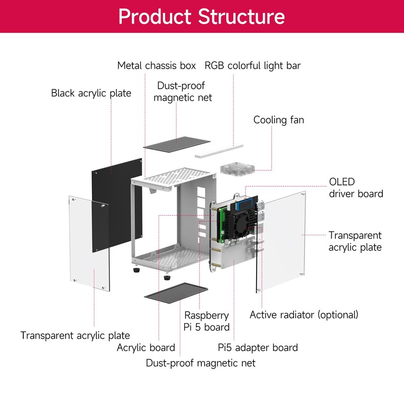 Yahboom Raspberry Pi 5 Case, Aluminum Mini Tower Case with