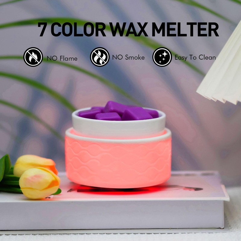 7-Color Changing Wax Melt Warmer, Modern Ripple Design 3-in-1 Electric