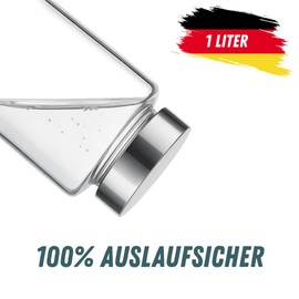 GLASFABRIK® Premium Glas Shaker Proteinshake | 1 Liter BPA-freie Glasflasche mit Edelstahlkugel | Nachhaltiger Protein Shaker aus Glas | Geschmacksneutral & auslaufsicher | Deutsche Markenqualität