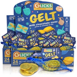 Glicks Milk Chocolate Gold Coins, Bulk (48 Bags - 144 Total Coins) Crypto Hanukkah Coins, Chanukah Chocolate Gelt | Kosher Milk Chocolate Coins | Gluten Free | Product Of Israel | Dairy Chalav Yisroel