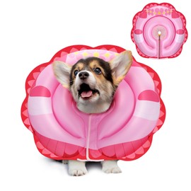 TOBYTO Inflatable Dog Cone Collar, Soft Dog Cone Pet Recovery Donut for Small Medium Large Dogs, Adjustable After Surgery Protective Cone Alternative No Block Vision, Pink XS