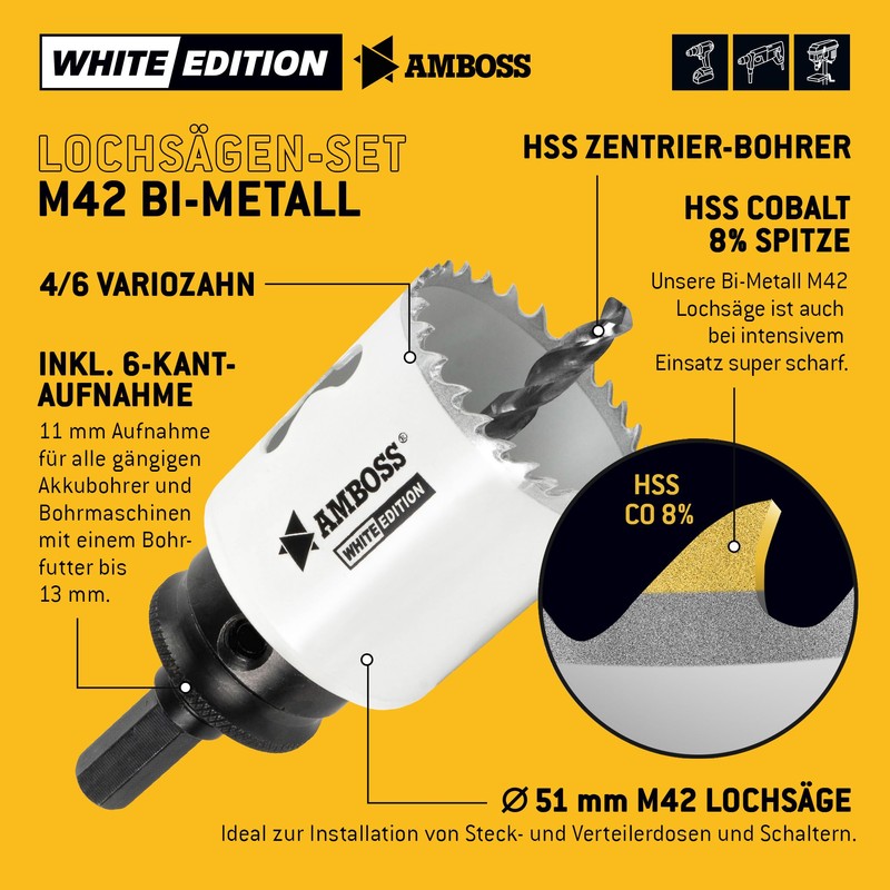 Hole Saw 51 mm - Anvil Bi-Metal (including Hexagonal Standard