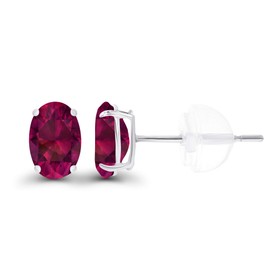 Genuine 925 Sterling Silver 6x4mm Oval Created Red Ruby July Birthstone Genuine Stud Earrings For Women