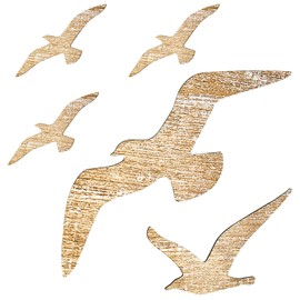 bssmmai Seagulls Wall Decoration Set of 5 Maritime Wood Look Birds Seagull Wall Decoration Maritime Decoration for Living Room, Bedroom, Bathroom, Hallway, Holiday Home, Blue (Wood Colour)