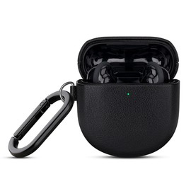 LOPIE Handmade Leather Case for Bose QuietComfort Ultra Earbuds/Quiet Comfort Earbuds II Case Cover, Fully-Wrapped with Top Grain Leather, Protective Hard Shell Cover with Clip & Cleaner Kit - Black