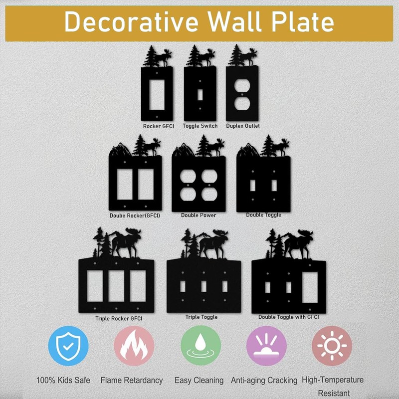 Moose Light Switch Covers Wall Plate, Metal Decorative Plates Outlet