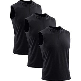 NELEUS Men's Running Tank Tops Sleeveless Athletic Workout Shirts with Hoods and Zipper,3 Pack,5099,Black/Black/Black,L