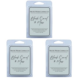 Black Coral & Moss Wax Melts (Pack of 3) | Arctic Wicks Coconut and Beeswax Wax Melt Tarts | 6 Cubes Per 2.5oz Pack | Premium Scented Wax for Wax Warmers and Tarts | Non Toxic USDA Biobased