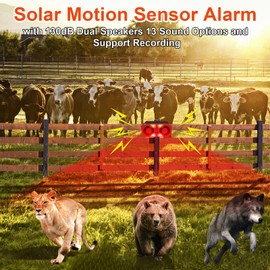 ChunHee Solar Outdoor Motion Sensor Alarm,Dog Barking Alarm & Support Recording,±Volume,13 Sounds,130dB Loud Motion Sensor Noise Maker for Deer,Bear,Intruder