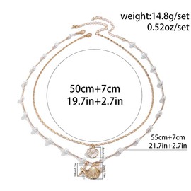 Asiamist Gold Seashell Necklace for Women Shell Seashell Necklace Layered Sea Shell Charm Necklaces Surfer Outfits Beach Jewelry (Gold-White)
