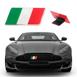 povtii 3D Italian Flag Emblem Badge, Car Front Grille Bumper Flag Sticker Decoration with L Shaped Mounting Bracket, Universal Car Accessories Compatible with European Vehicle