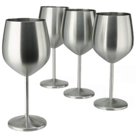 PG Set of 4 Stainless Steel Wine Glass - 18.5oz Silver Brush Finished Wine Glasses - Unbreakable Wine Glasses - Stem Metal Wine Goblets