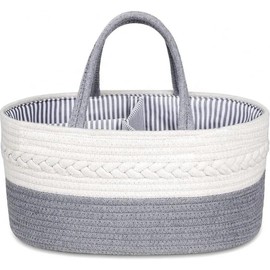 Organizador de pañales para bebé, Cesta de regalo para baby shower, con divisor extraíble, contenedor de almacenamiento de gran capacidad (Gris)