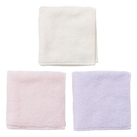 B-PLAID Handkerchief, Short Pile, Towel, 100% Cotton, Water Absorbent, Thin, Compact, Plain, Approx. 9.8 x 9.8 inches (25 x 25 cm), Made in Japan, Set of 3 colors (cream + pink + lavender)