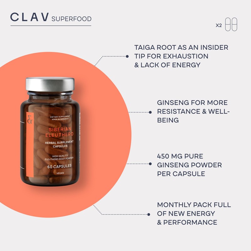 CLAV® Siberian Ginseng - 900mg Eleuthero Root Powder - Energy