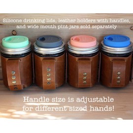 Faux Leather Sleeve with Handle/Travel Mug for Wide Mouth Pint Mason, Canning Jars