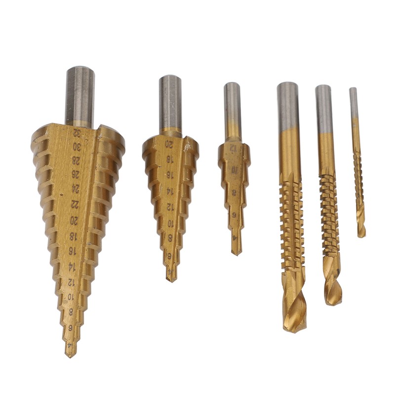 6PCS Set Step Drill Bit Set Steel 4‑12 4‑20 4‑32mm
