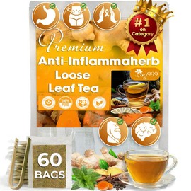 Anti-Inflammatea Loose Leaf Tea Bags with Ginger, Turmeric, Peppermint, Black Pepper, Cinnamon. Made with Natural Material Tea Bags. No Sugar, No Caffeine, No Gluten, Vegan. (60 Tea Bags)