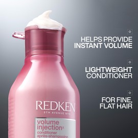 Redken Redken Volume Injection Conditioner, Lightweight Volume Conditioner For Fine Hair, Detangles and Adds Volume & Body to Flat Hair, Soft, Shiny Finish, Paraben Free, 10.1 fl Oz