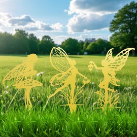 JGZTJXNK Garden Decoration Fairy Metallic Flower Fairy 3-piece Set Suitable for Yard, Lawn, Flower Bed Decoration Gifts
