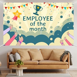 Lofaris Employee of the Month Banner - 70.8x43.3 Inch Celebration Banner with Trophy, Ribbon, and Confetti Design - Polyester Material, Includes 1 Banner for Office or Workplace Recognition