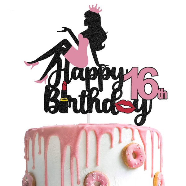 AERZETIX Decoración para tartas de maquillaje con corona de cumpleaños para niñas del 16 cumpleaños con forma de corona para decoración de tartas de tacón alto, para mujer, maquillaje, spa, temática de cumpleaños, decoración